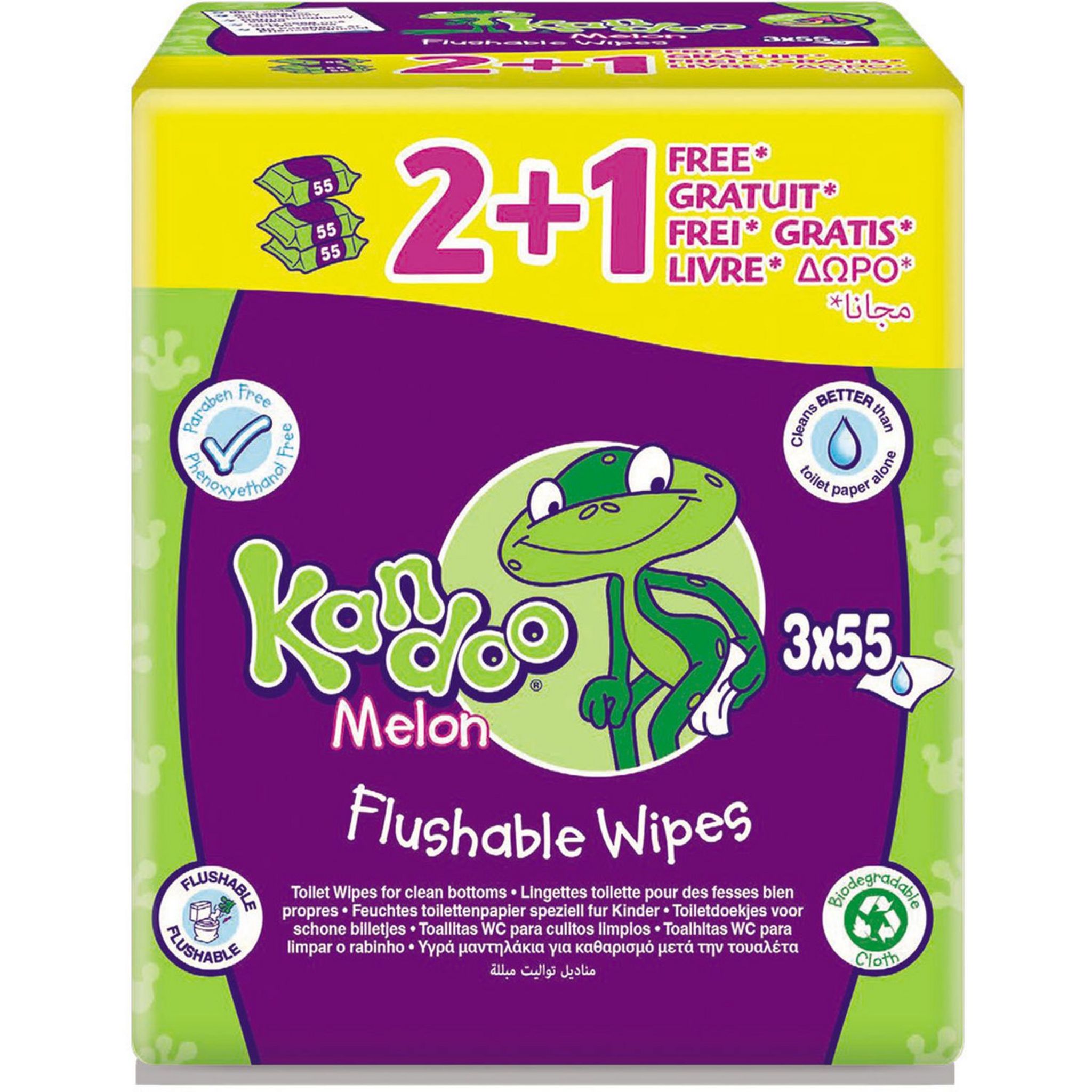 LOT DE 12 - KANDOO : Lingettes nettoyantes bébé au melon 55 lingettes