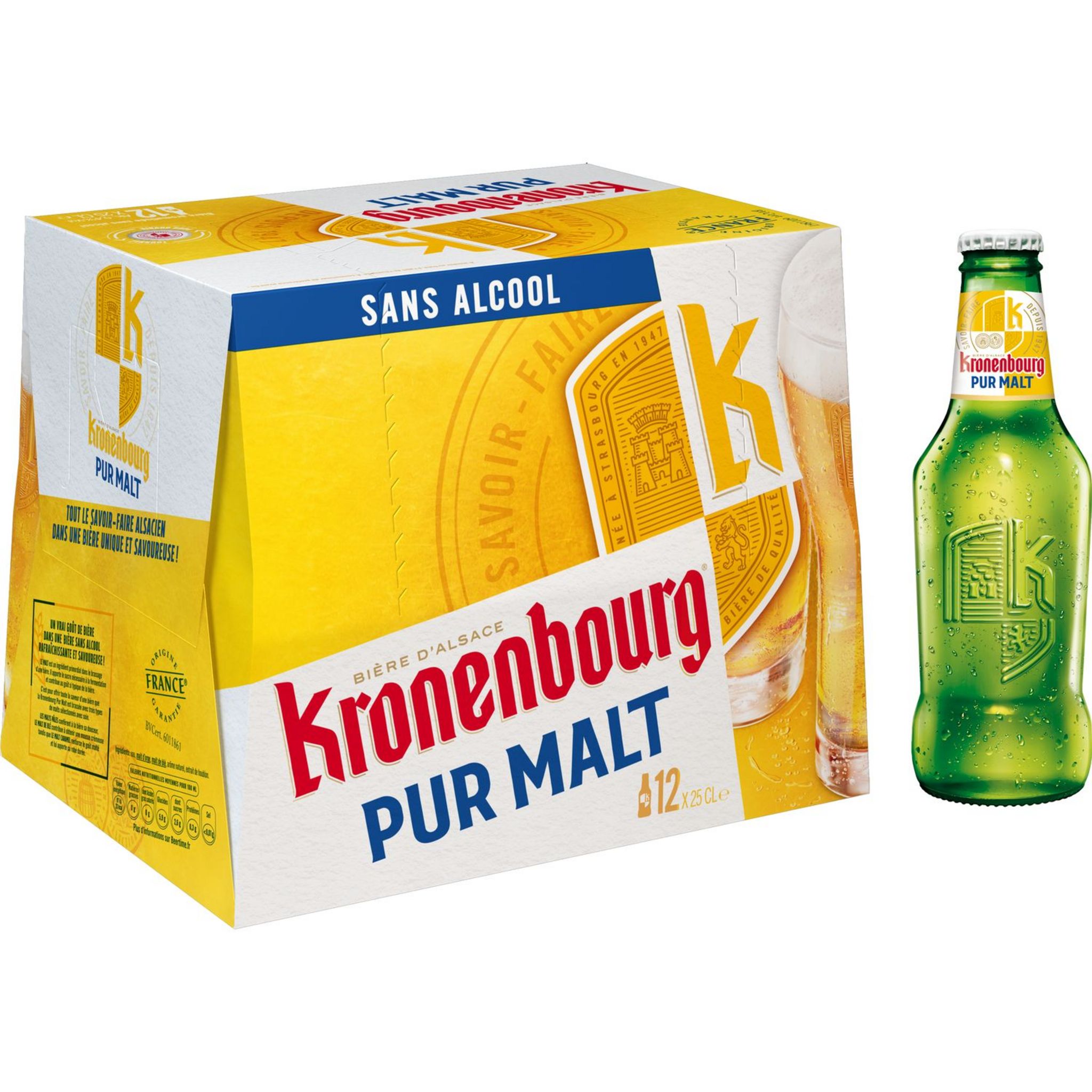 KRONENBOURG Bière blonde sans alcool 0,4% bouteilles 12x25cl pas cher 