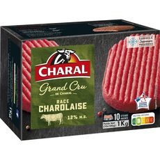 CHARAL Steaks hachés pur bœuf 12%  MG Race Charolaise 10 pièces 1kg