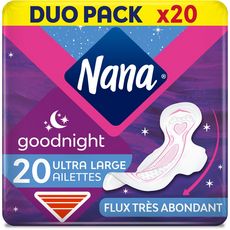 NANA Goodnight serviettes hygiénique nuit ultra large avec ailettes 20 serviettes 2x10 serviettes