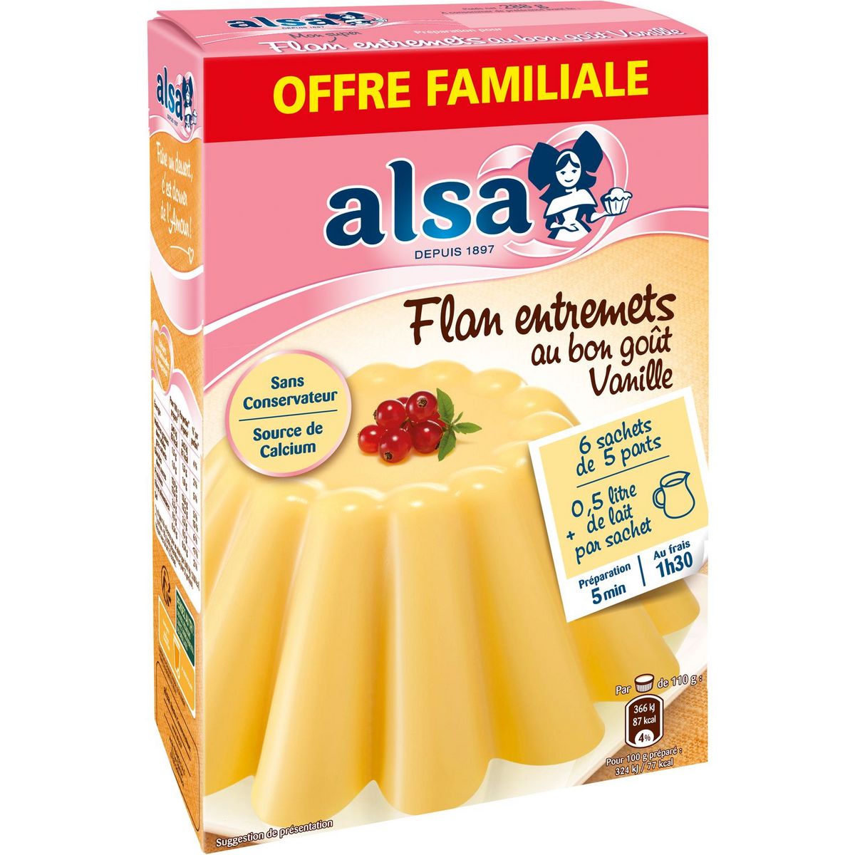 ALSA Préparation flan entremets vanille offre familiale 288g