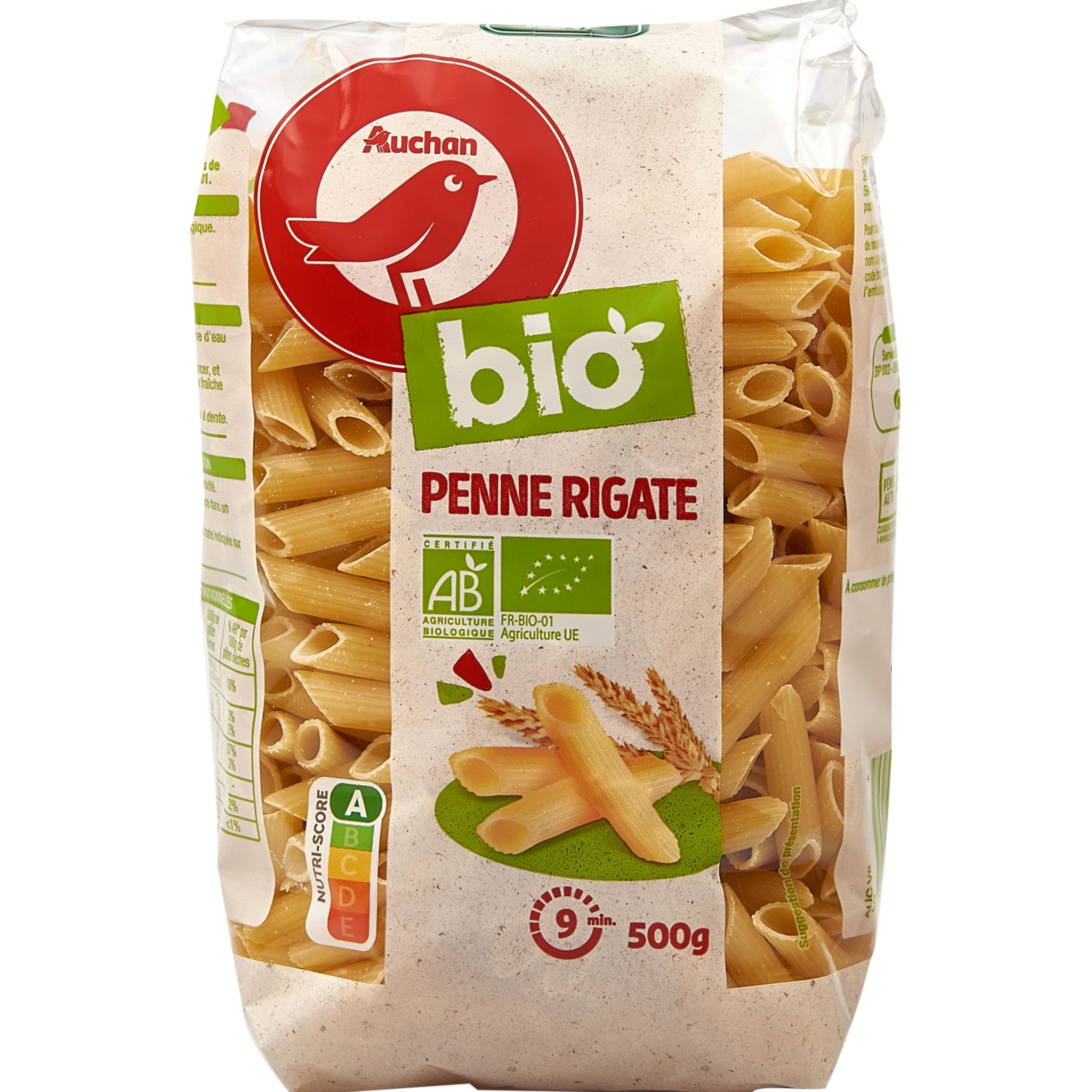 AUCHAN BIO Penne rigate 500g pas cher 