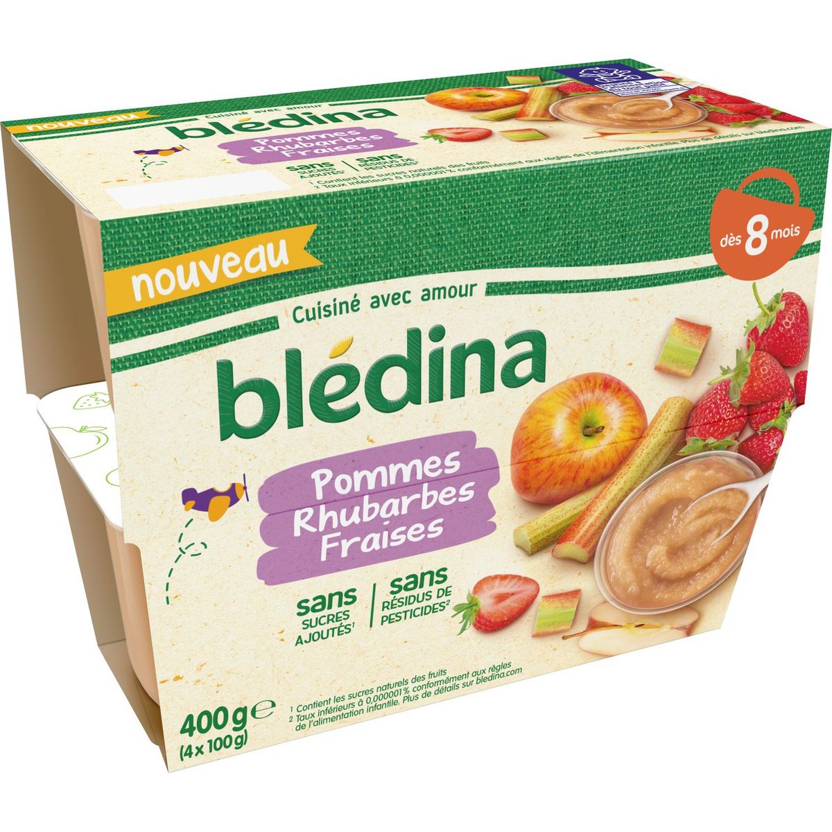 Bledina Petit Pot Dessert Pomme Rhubarbes Et Fraises Des 8 Mois 4x100g Pas Cher A Prix Auchan