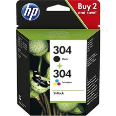 HP Pack de 2 Cartouches d'Encre HP 304 Noire et Trois Couleurs Authentiques (3JB05AE)