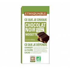 ETHIQUABLE Tablette de chocolat noir avec noisettes entières bio 100g