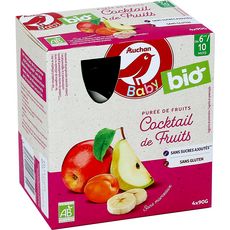 AUCHAN BABY BIO Gourde purée de fruits cocktail dès 6 mois 4x90g