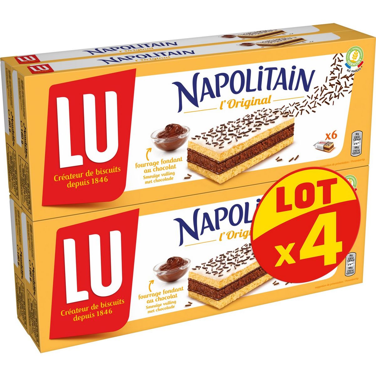 LU Napolitain Le Gâteau Fourrage Fondant au Chocolat Format