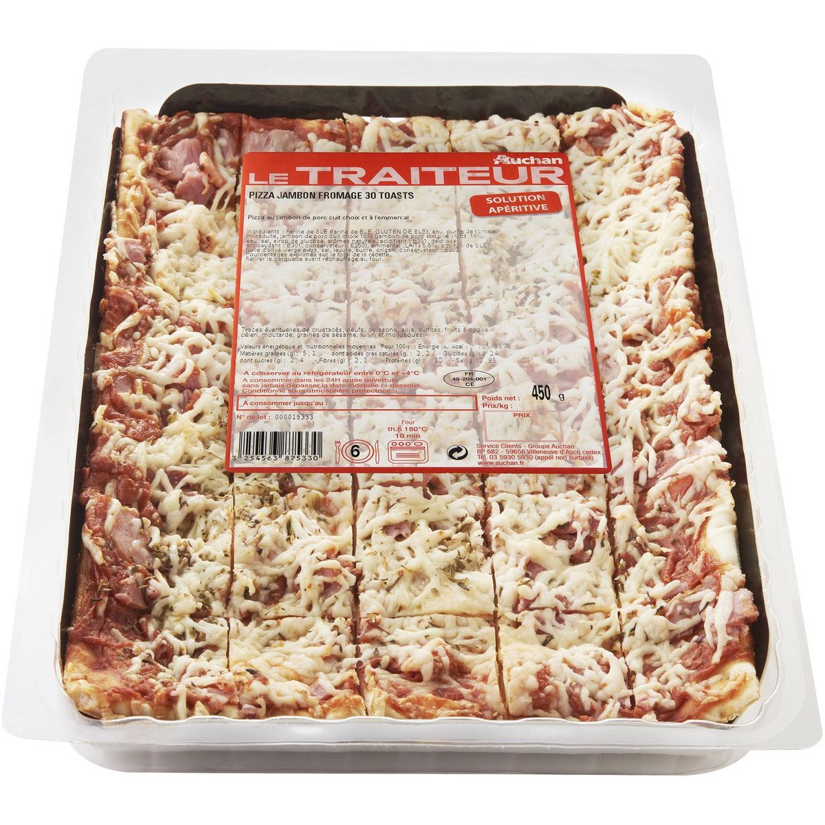 AUCHAN LE TRAITEUR Pizza jambon fromage 30 pièces 450g pas cher 