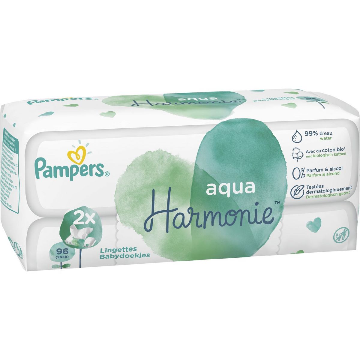 PAMPERS Aqua Harmonie lingettes au coton bio pour bébé 2x48 lingettes