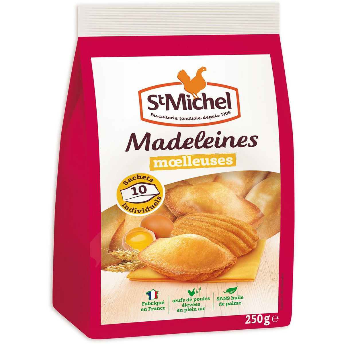 ST MICHEL Madeleines moelleuses sans huile de palme, sachets individuels 10 madeleines 250g