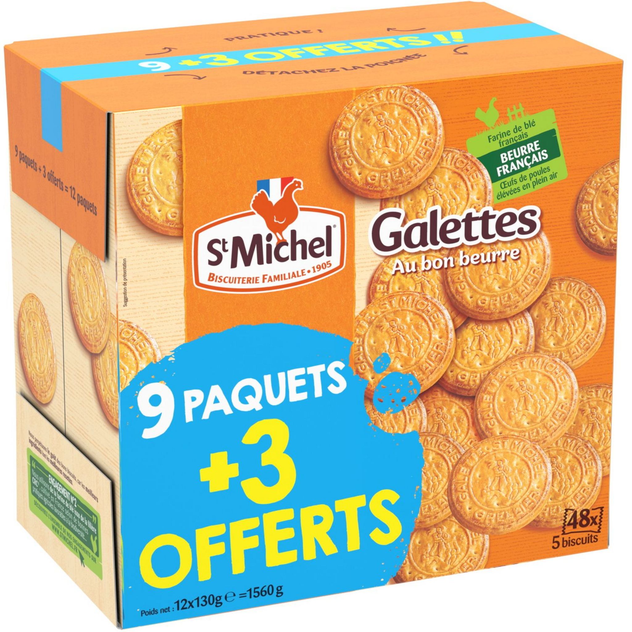 ST MICHEL St Michel Galettes au beurre 9x130g +3 offerts pas cher