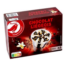 AUCHAN Cône glacé chocolat liégeois 4 pièces 276g