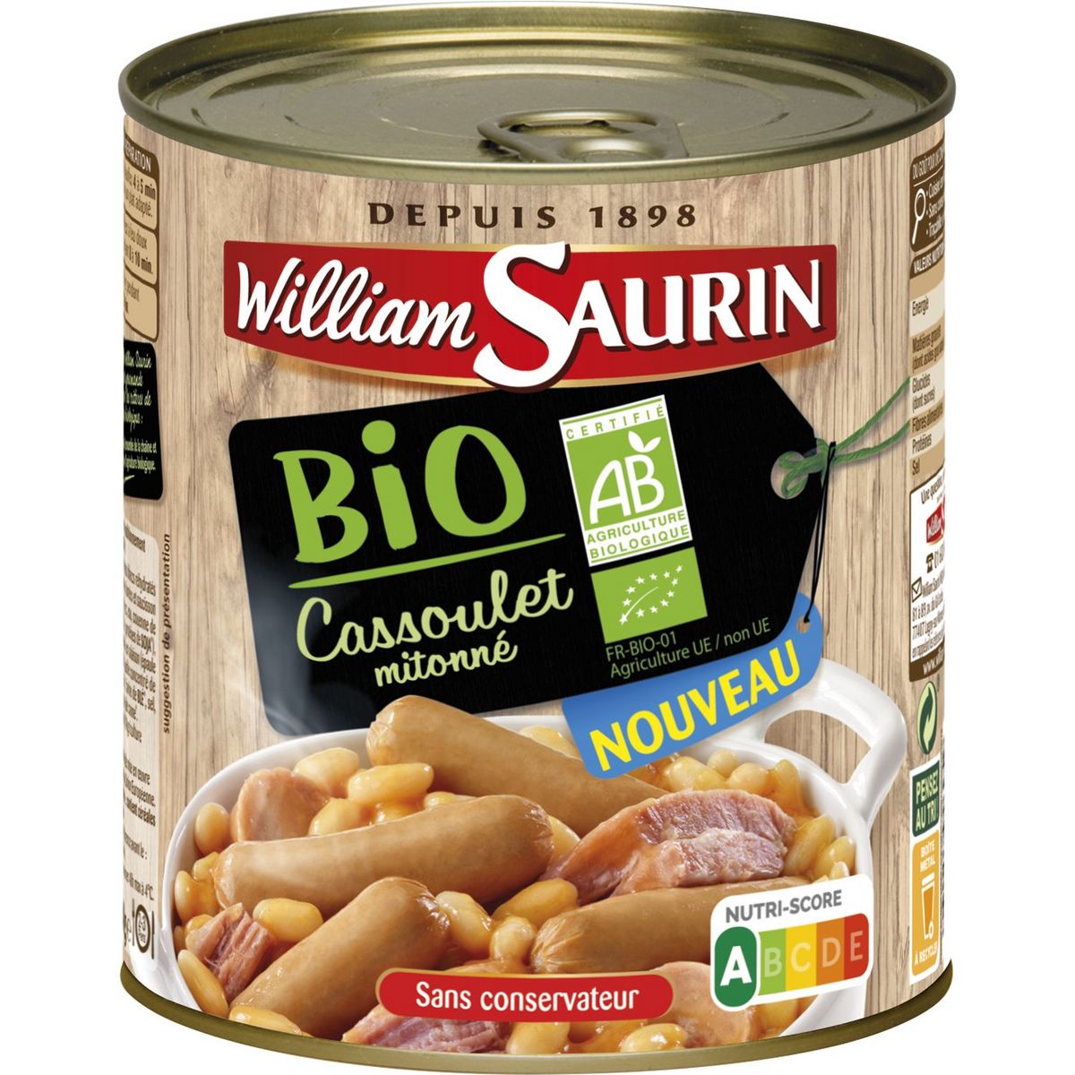 WILLIAM SAURIN Cassoulet mitonné bio sans conservateur 840g pas cher à prix Auchan
