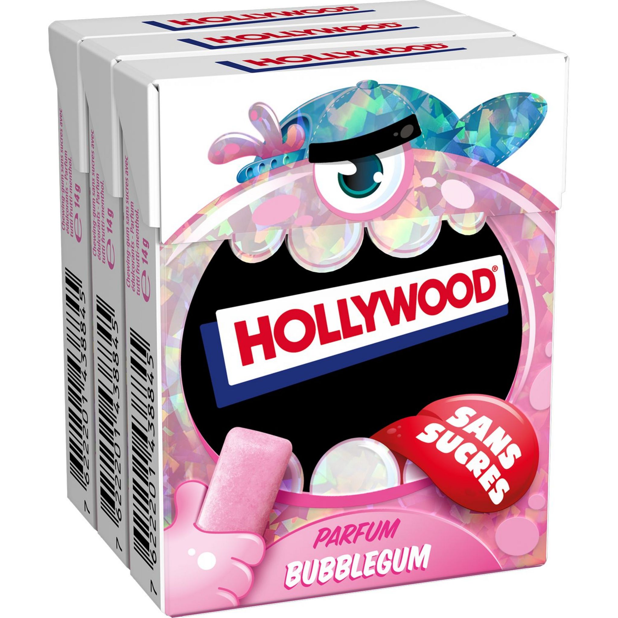 HOLLYWOOD Chewing-gum au bubblegum sans sucres 3x10 dragées pas