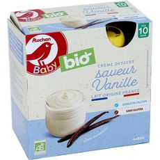 AUCHAN BABY BIO Gourde dessert lacté à la vanille bio dès 10 mois 4x85g