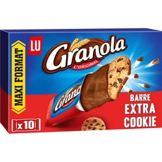 GRANOLA Biscuits en barres aux pépites de chocolat enrobées sachets individuels 10 sachets 280g