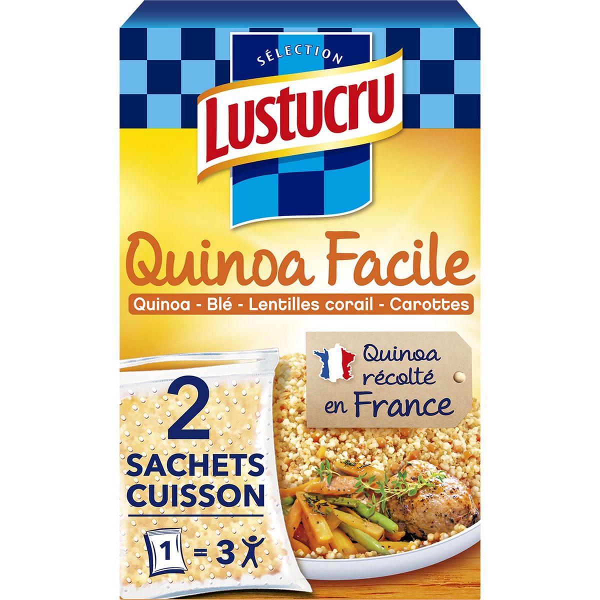 LUSTUCRU Quinoa facile blé lentilles corail carottes en sachets 2 sachets 300g