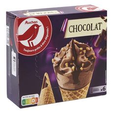 AUCHAN Cône glacé chocolat 6 cônes 445g
