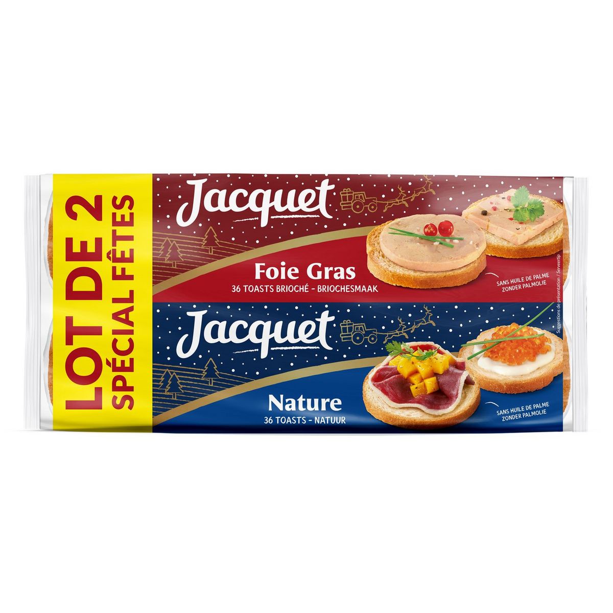 JACQUET Toasts ronds nature et brioché sans huile de palme 2x36 tranches 2x250g