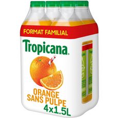 TROPICANA Pur jus d'orange sans pulpe 4x1,5l