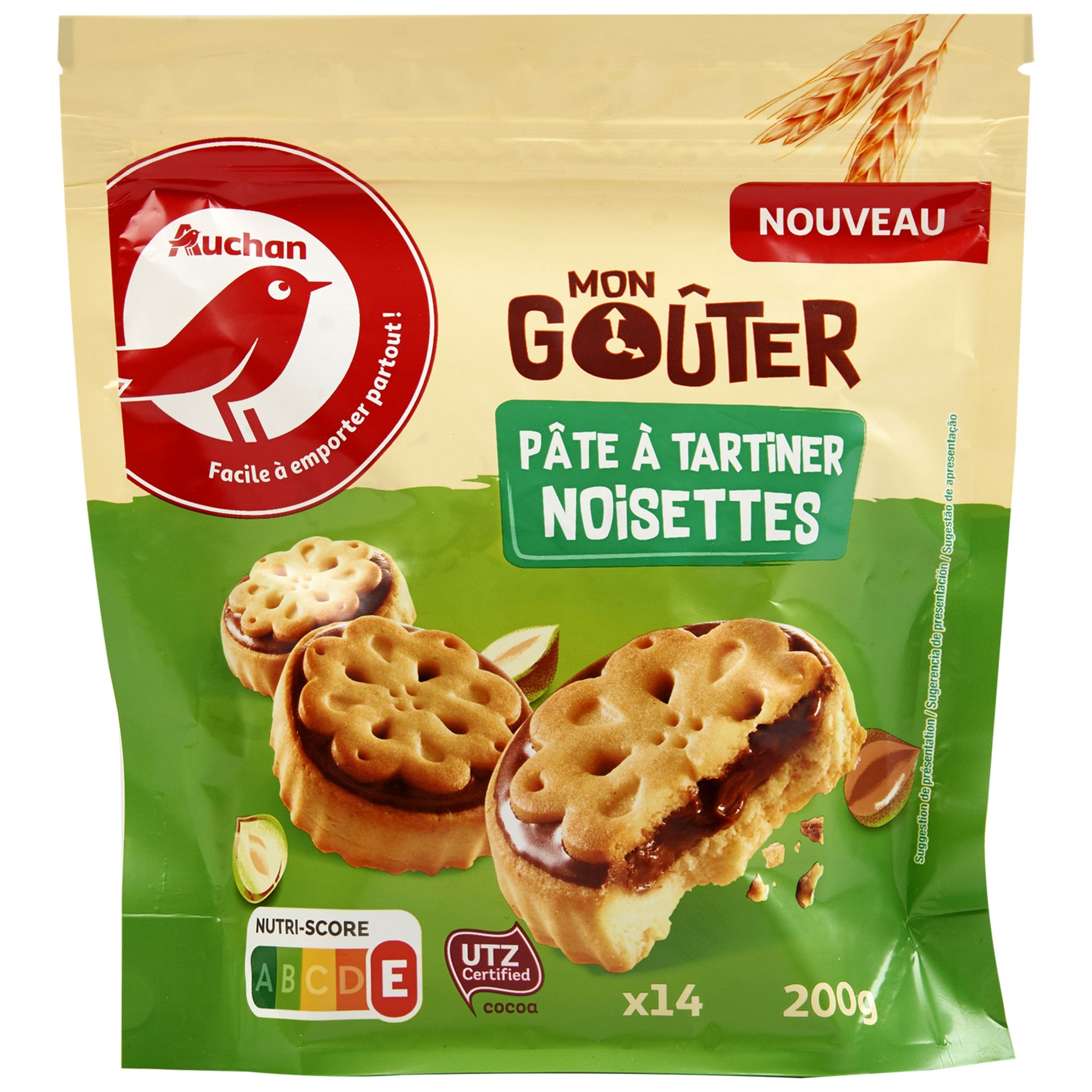 AUCHAN Cigarettes nappées chocolat noisettes 14 biscuits 100g pas cher 