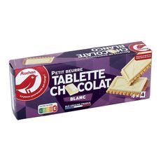 AUCHAN Petits beurre avec tablette de chocolat blanc, sachets fraîcheur 4x4 biscuits 150g