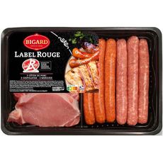 BIGARD Côtes de porc, Chipolatas supérieures et Merguez véritables Label Rouge 9 pièces 700g