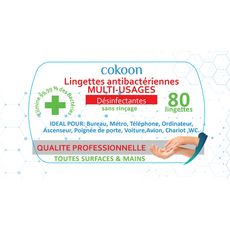 COKOON Lingettes antibactériennes multi-usages 80 lingettes