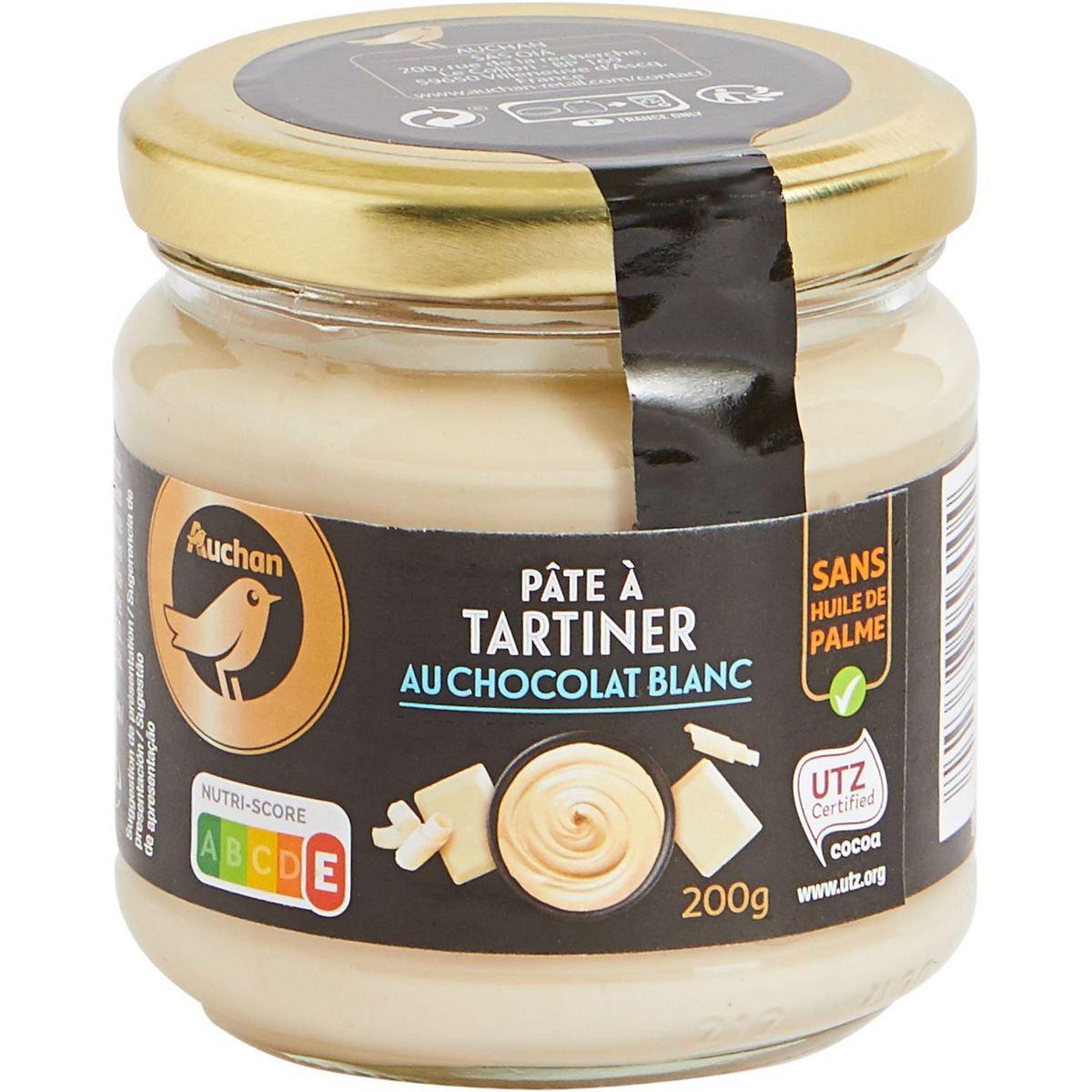 AUCHAN GOURMET Pâte à tartiner au chocolat blanc sans huile de palme 200g  pas cher 