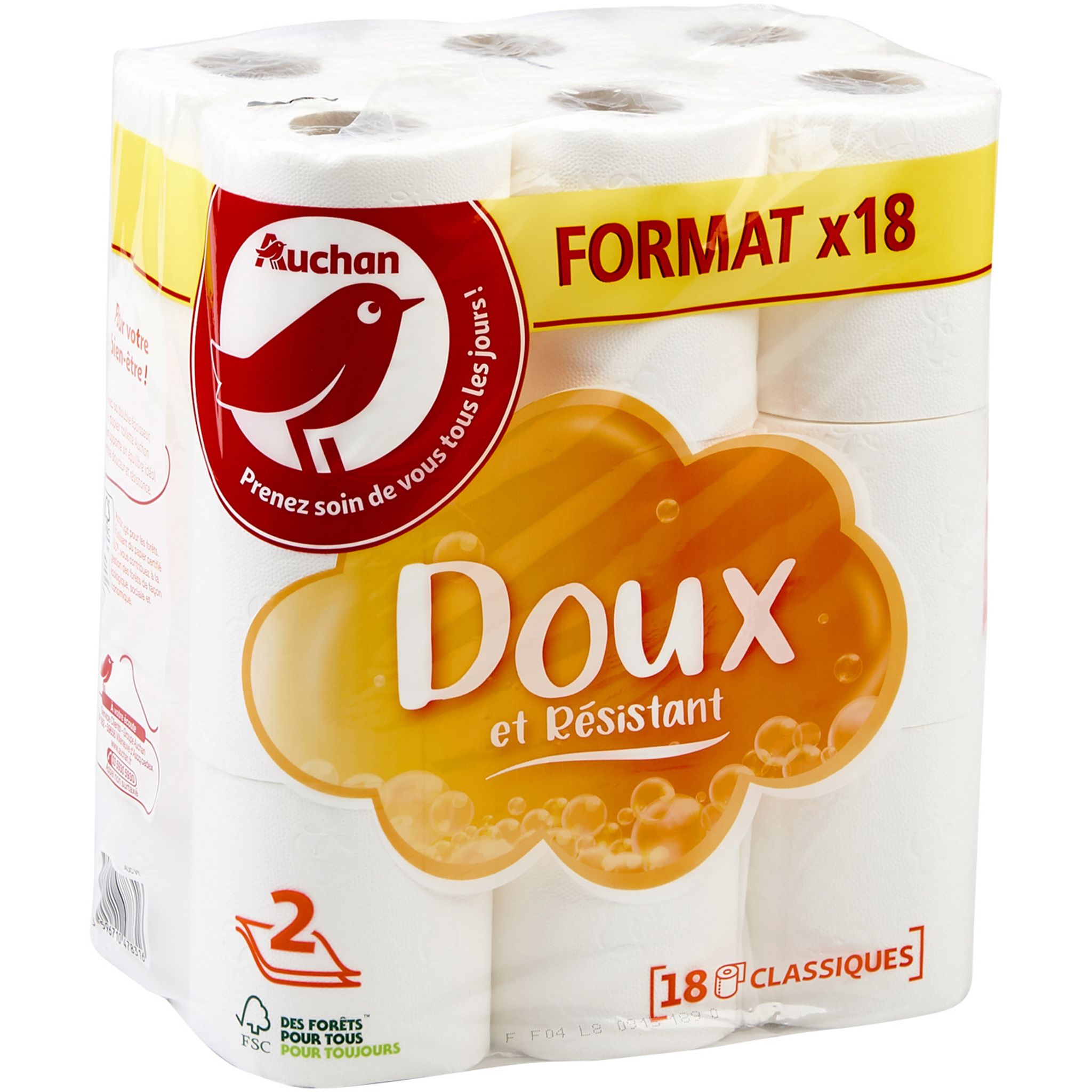 AUCHAN Papier toilette blanc ultra moelleux 5 épaisseurs 6 rouleaux pas  cher 