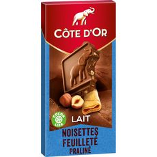 COTE D'OR Tablette de chocolat au lait, noisettes et feuilleté praliné 180g