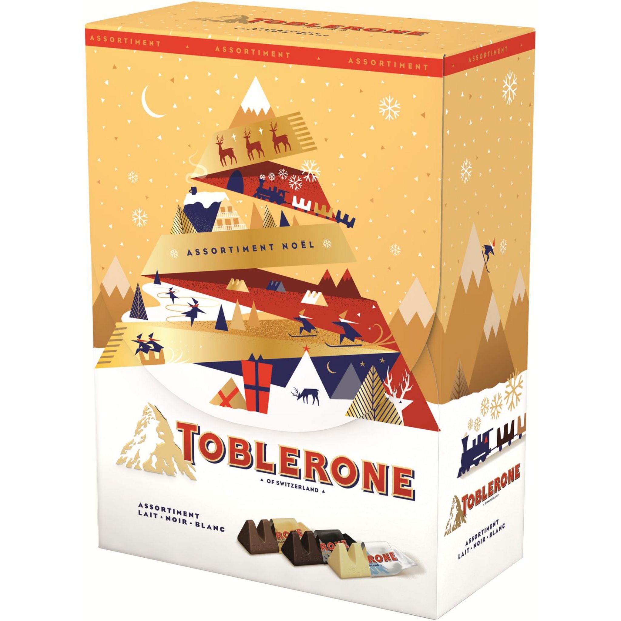 Achat Toblerone · Boîte Cadeau Toblerone · Contient quatre variétés de  Toblerone (Chocolat au Lait, chocolat blanc, chocolat noir et chocolat au  lait aux amandes) • Migros