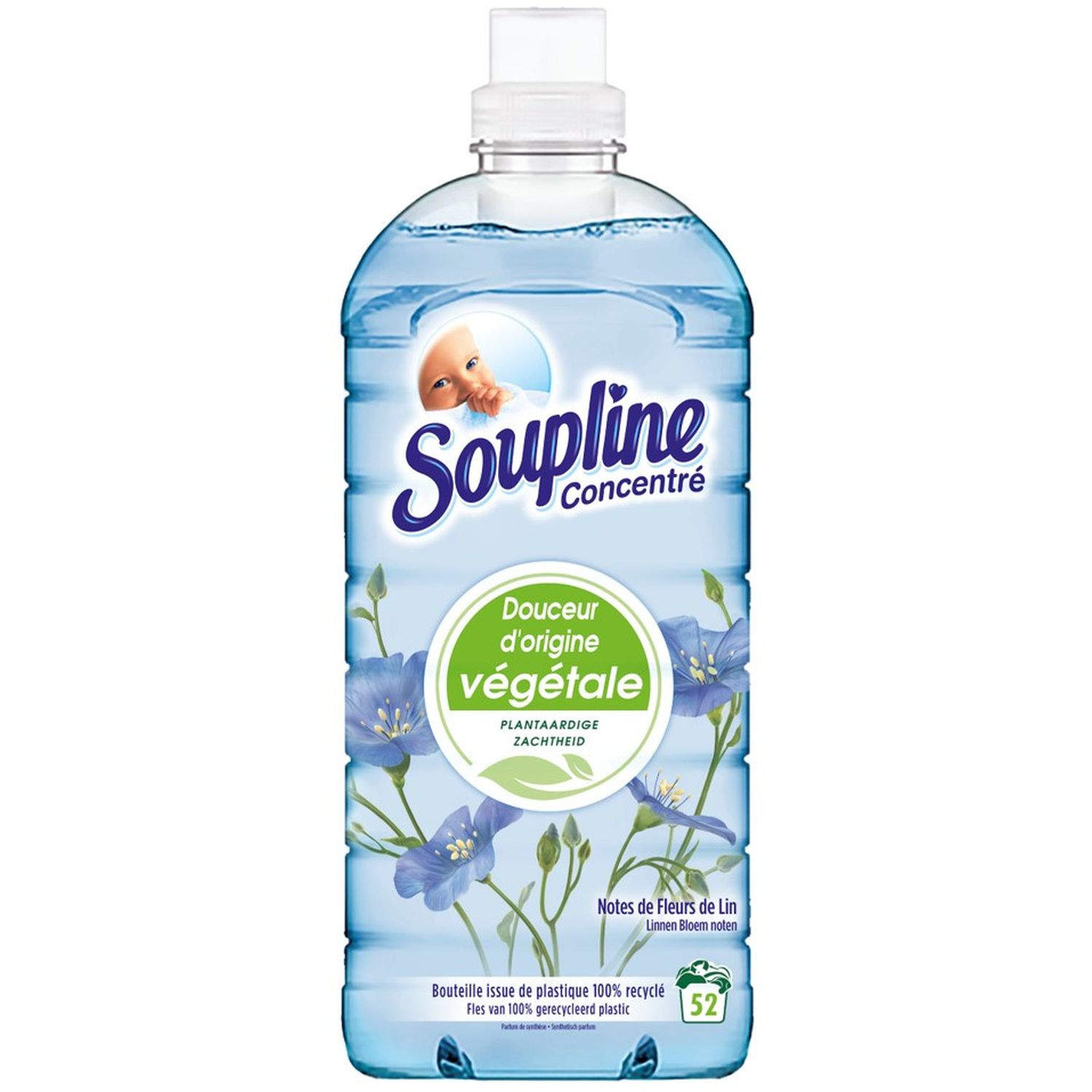 SOUPLINE Douceur végétale Adoucissant fleurs de lin 52 lavages 1,3l pas  cher 