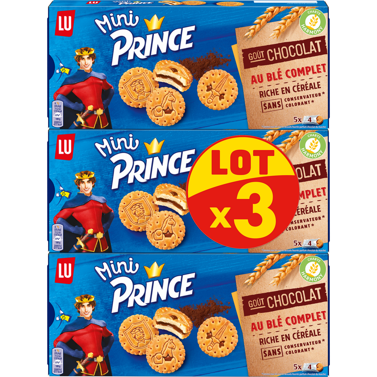 Prince Prince Mini Biscuits Fourré Chocolat Au Blé Complet 3x178g