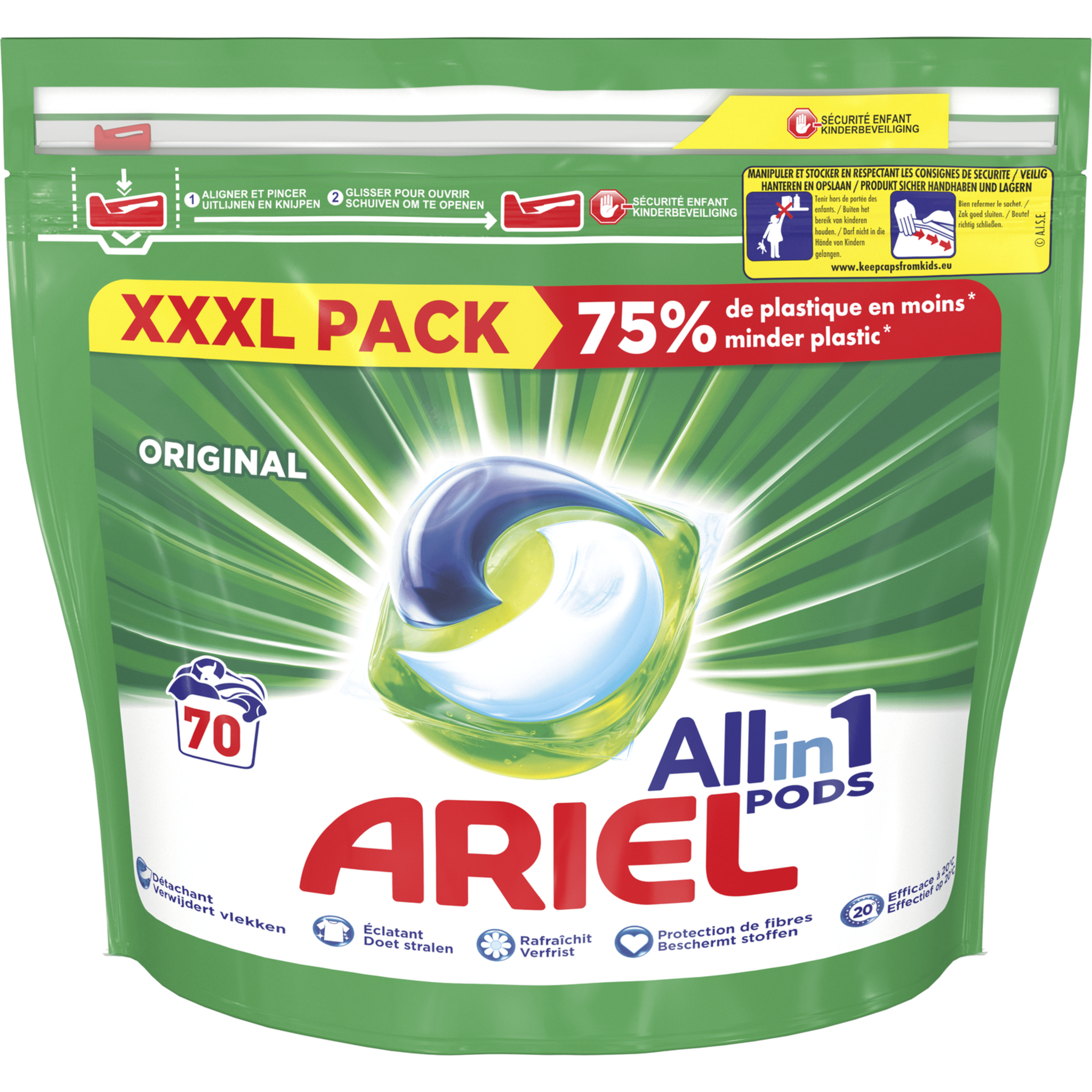 ARIEL Lessive pods all-in-1 original 70 lavages 1,84kg pas cher