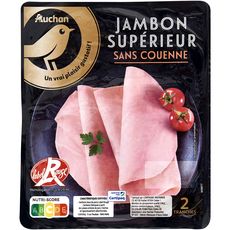 AUCHAN GOURMET Jambon supérieur sans couenne Label Rouge 2 tranches 90g