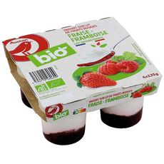 AUCHAN BIO Yaourt sur lit de fruits rouges, fraise et framboise 4x125g