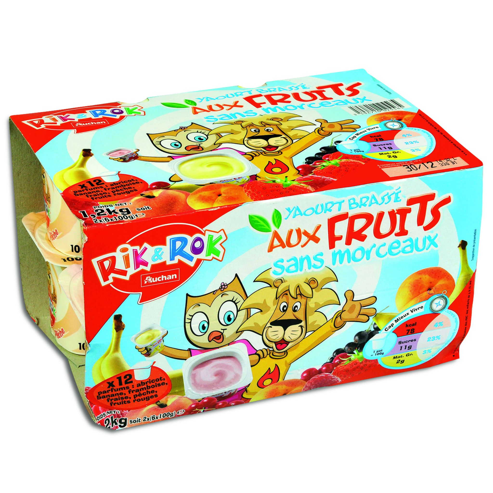 AUCHAN RIK ET ROK Rik & Rok yaourt brassé aux fruits 12x100g pas cher -  Auchan.fr