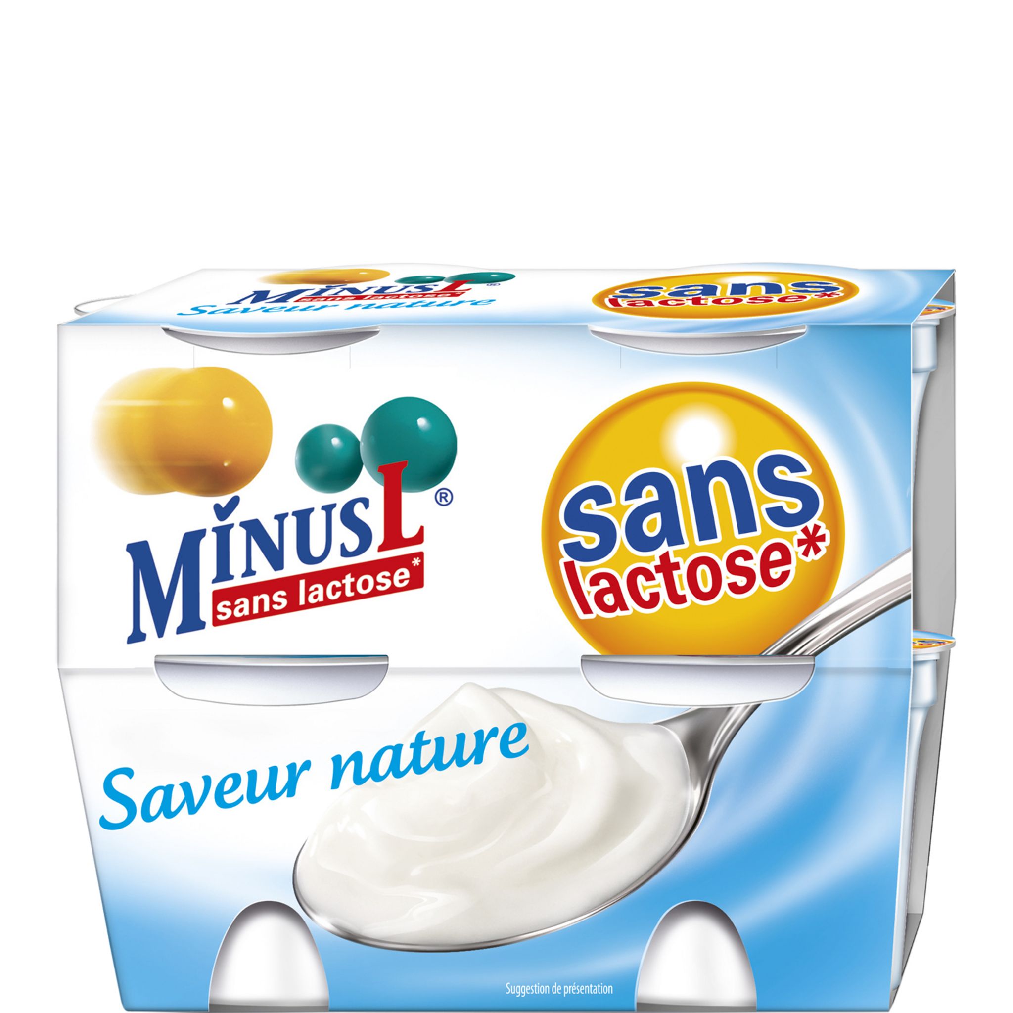 Yaourt nature sans lactose 4x125g, Lait de vache