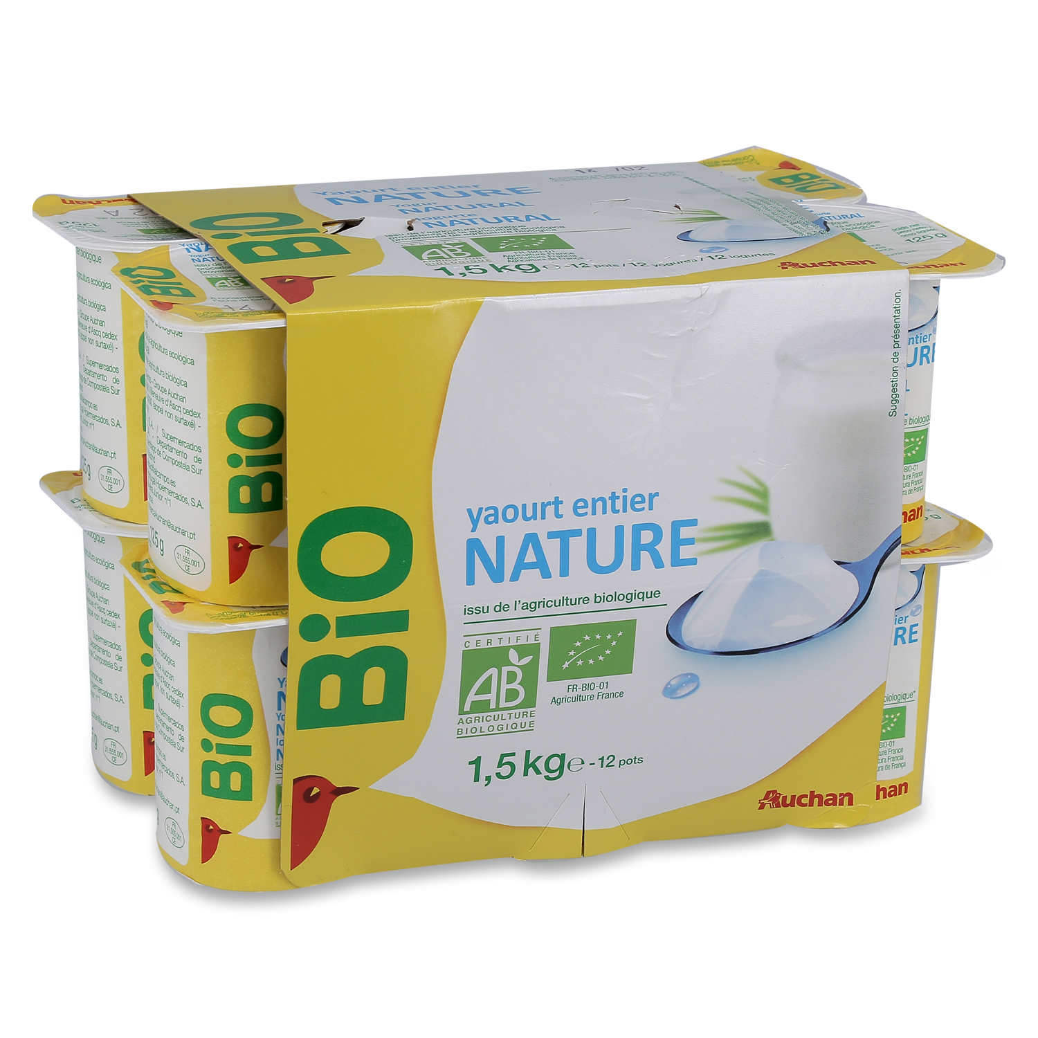 Auchan Bio Yaourt Nature Au Lait Entier 12x125g Pas Cher A Prix Auchan