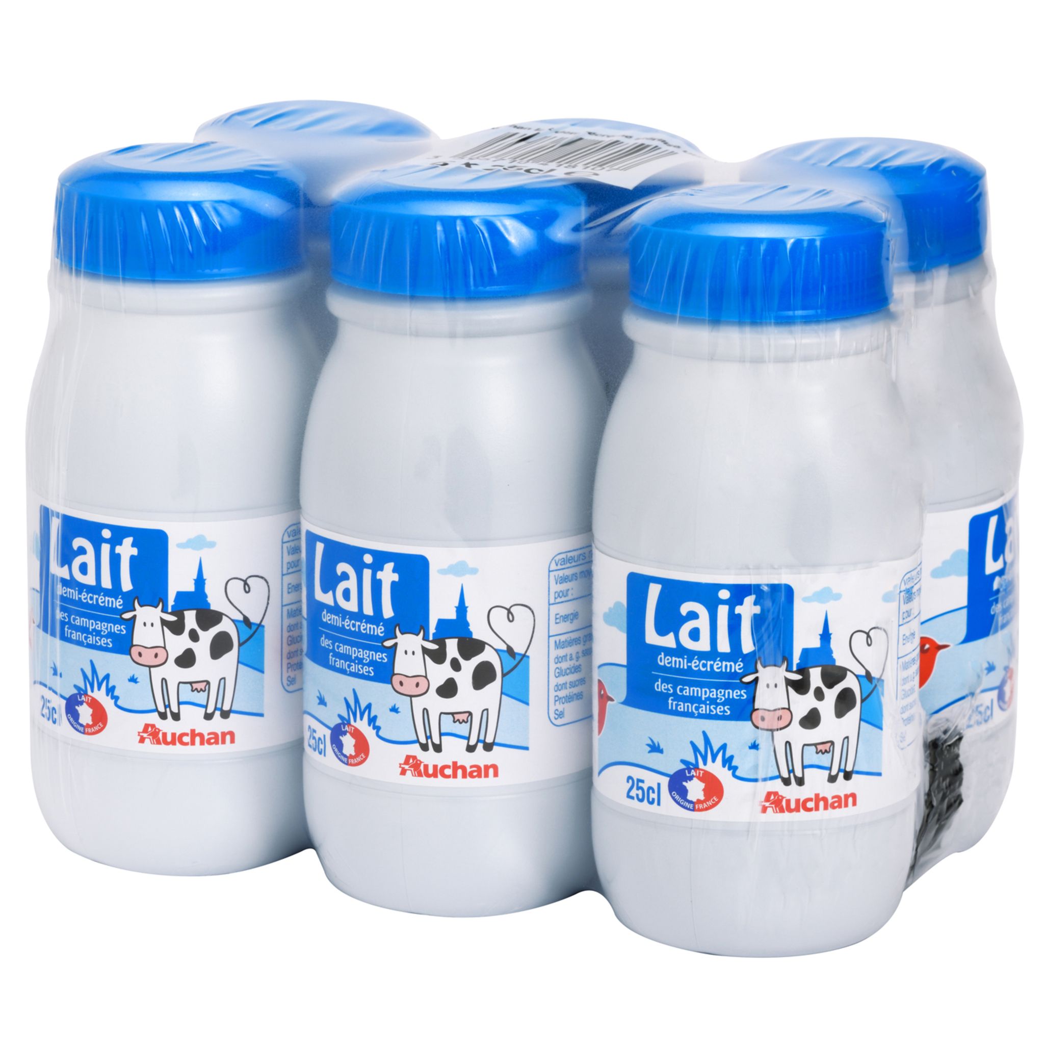 AUCHAN Auchan lait 1/2 écrémé bouteille 6x25cl pas cher 