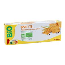 AUCHAN BIO Biscuits quinoa aux pépites de chocolat, sachets fraîcheur 8x2 biscuits 135g