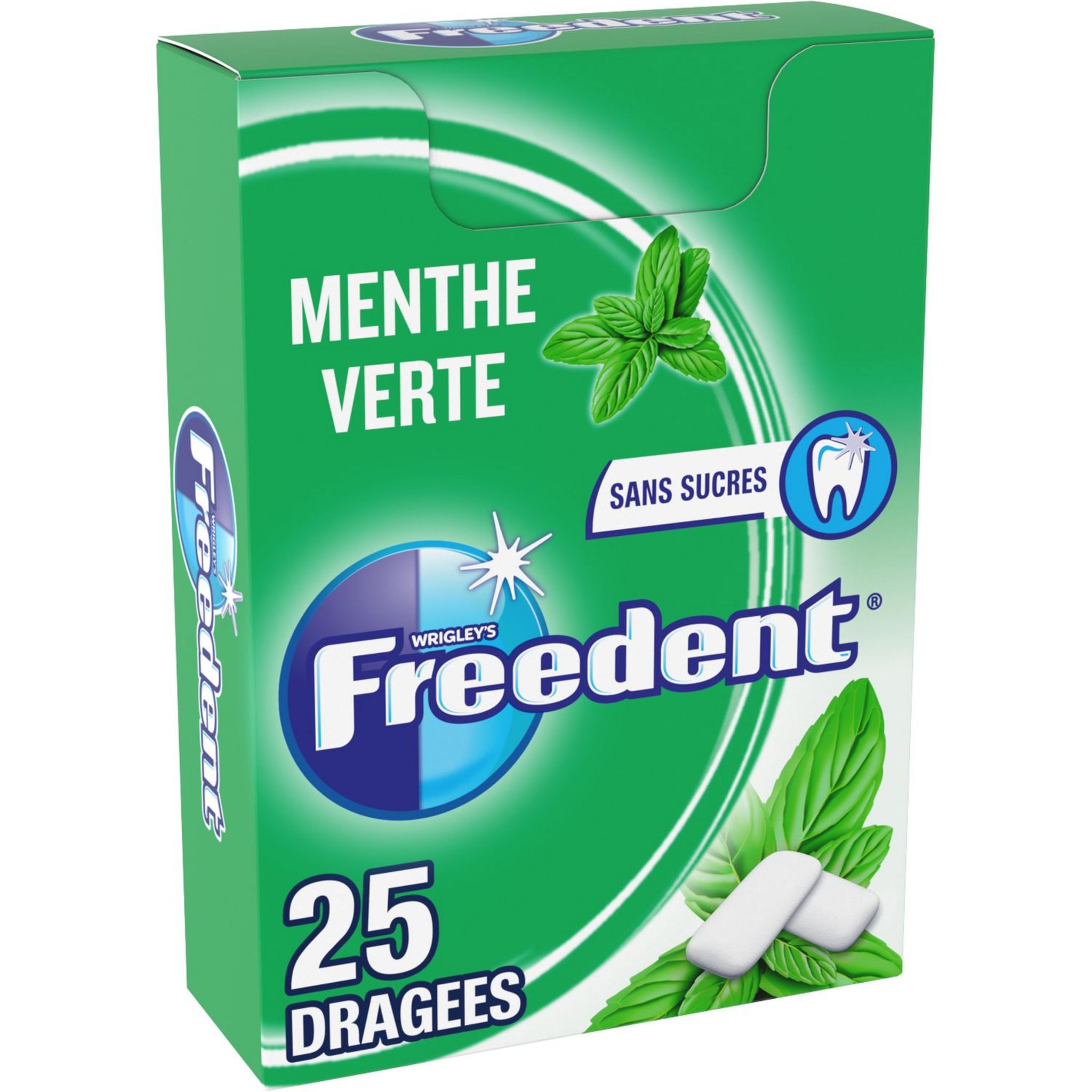 FREEDENT Chewing-gums sans sucres menthe verte 5x10 dragées 70g