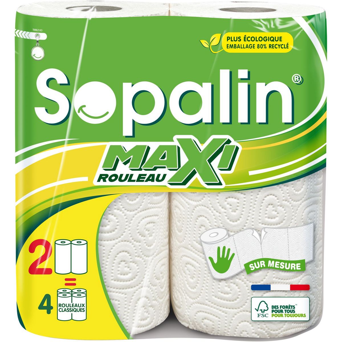 SOPALIN Essuie tout maxi rouleaux décorés = 8 classiques 4 rouleaux pas  cher 