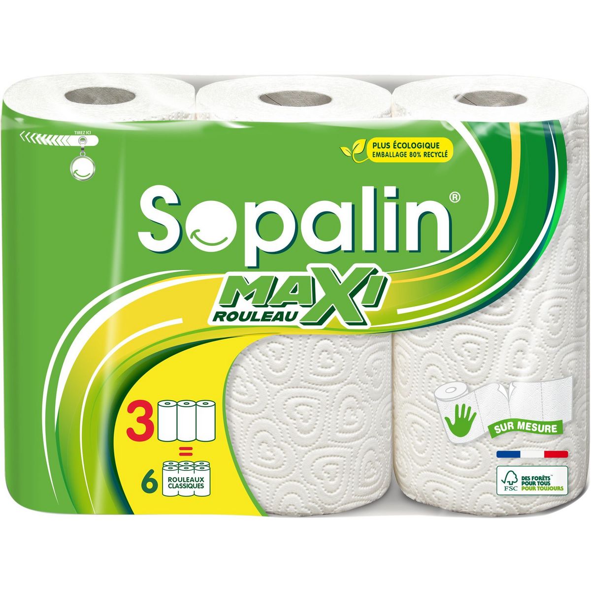 SOPALIN Sur Mesure essuie-tout blanc = 6 standards 3 rouleaux pas