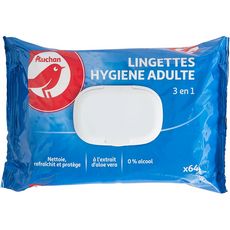 AUCHAN Lingettes hypoallergénique 3en1 64 lingettes