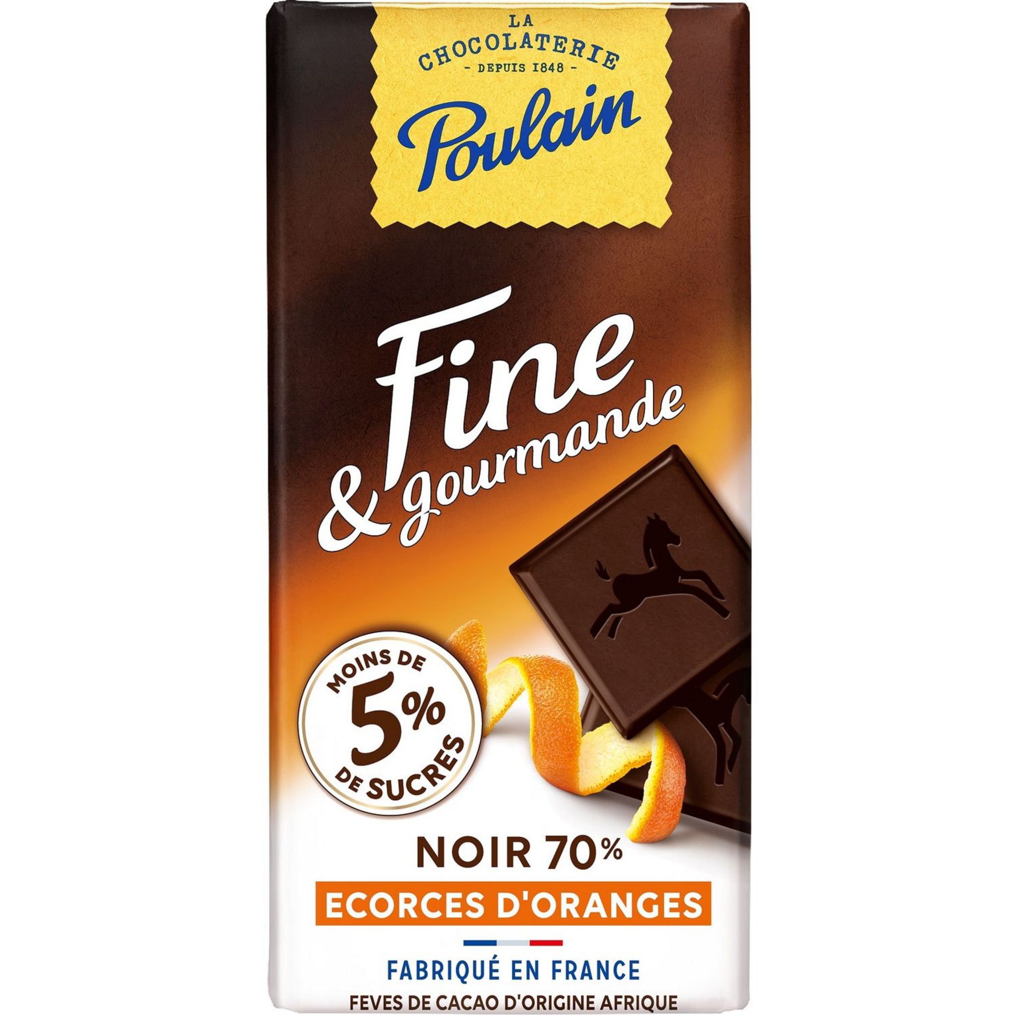 Tablette en chocolat noir 66 % de cacao avec écorces d'oranges