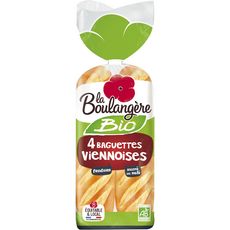 LA BOULANGERE Baguettes viennoise bio déjà fendues 4 baguettes 340g