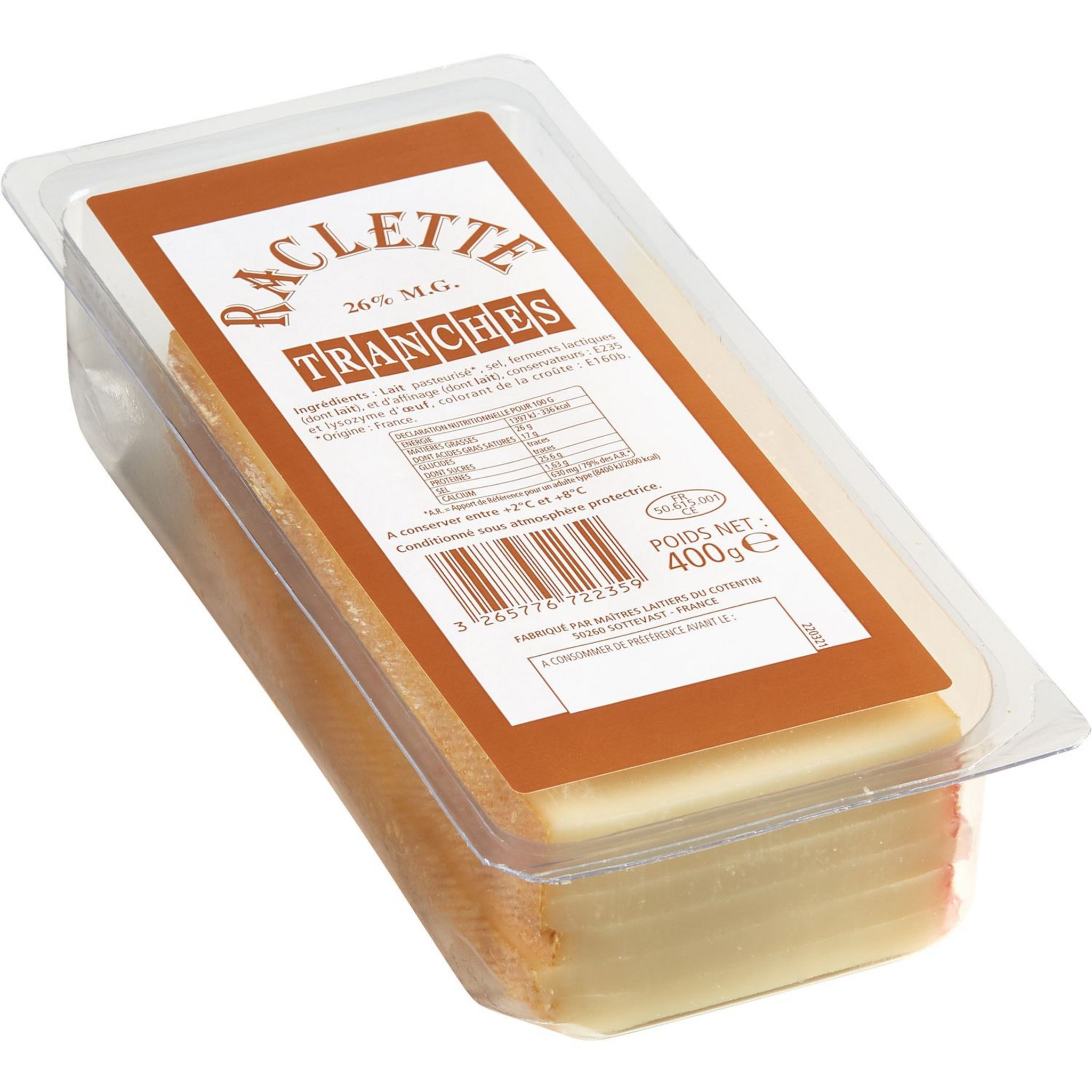 AUCHAN Fromage à raclette nature 4/6 Personnes 2x400g pas cher 