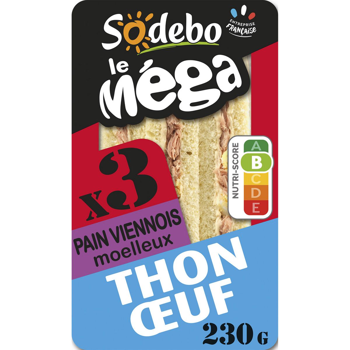 SODEBO Sandwich mega club thon œuf mayo 1 portion 230g